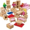 Hot Bigjigs Doll Family and Furniture Set Wooden Doll’s Houses