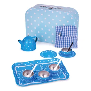 Online Blue Polka Dot Tin Tea Set Play Shop Cook And Share | Wooden Toy Food Sets