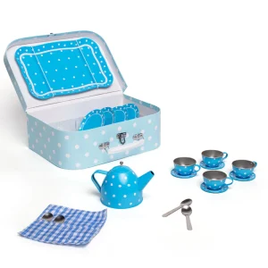 Online Blue Polka Dot Tin Tea Set Play Shop Cook And Share | Wooden Toy Food Sets