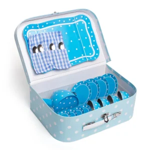 Online Blue Polka Dot Tin Tea Set Play Shop Cook And Share | Wooden Toy Food Sets