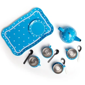 Online Blue Polka Dot Tin Tea Set Play Shop Cook And Share | Wooden Toy Food Sets