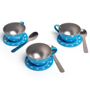 Online Blue Polka Dot Tin Tea Set Play Shop Cook And Share | Wooden Toy Food Sets