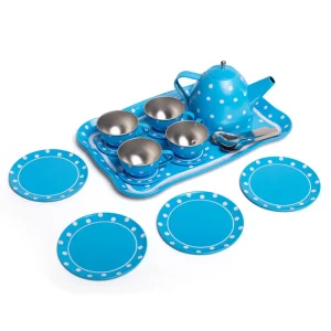 Online Blue Polka Dot Tin Tea Set Play Shop Cook And Share | Wooden Toy Food Sets