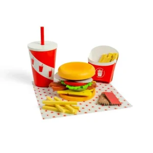 Hot Burger and Fries Set Wooden Toy Food Sets | Shopping Role Play