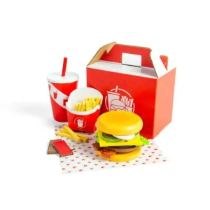 Hot Burger and Fries Set Wooden Toy Food Sets | Shopping Role Play