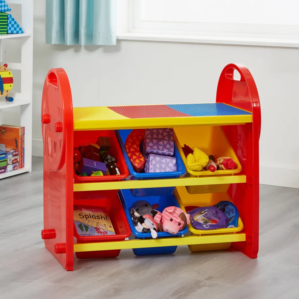 childrens_bin_storage_org_0.webp Outlet Children’s 6-Bin Storage Organiser Unit with Construction Tabletop Kids Kid’s Furniture