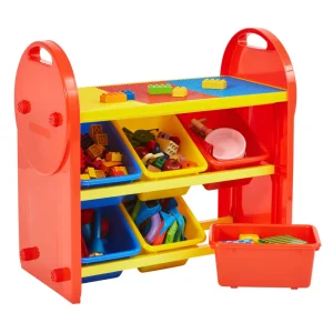Outlet Children’s 6-Bin Storage Organiser Unit with Construction Tabletop Kids Kid’s Furniture