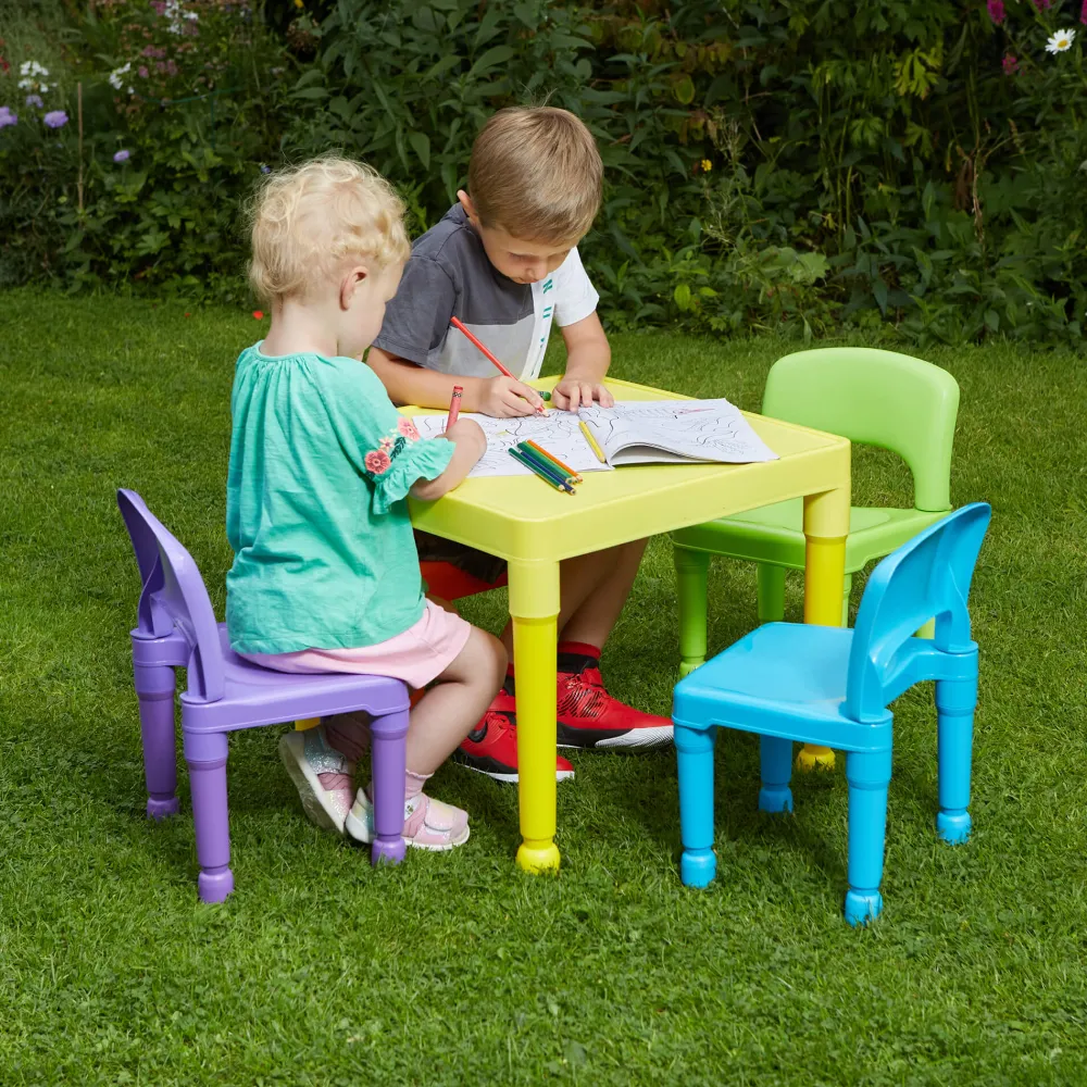 childrens_multicoloured_t_0.webp Hot Children’s Multicoloured Table and 4 Chairs Set Kids Kid’s Furniture