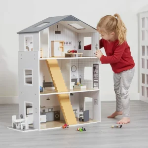 Online Contemporary Dolls House with 18 Handcrafted Wood Furniture Accessories Wooden Doll’s Houses | Traditional Wooden Toys