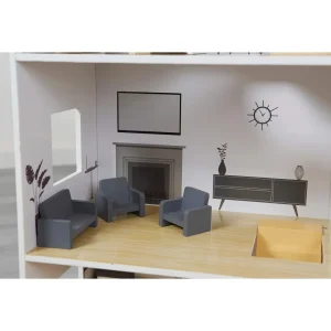 Online Contemporary Dolls House with 18 Handcrafted Wood Furniture Accessories Wooden Doll’s Houses | Traditional Wooden Toys