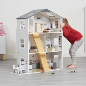 Online Contemporary Dolls House with 18 Handcrafted Wood Furniture Accessories Wooden Doll’s Houses | Traditional Wooden Toys