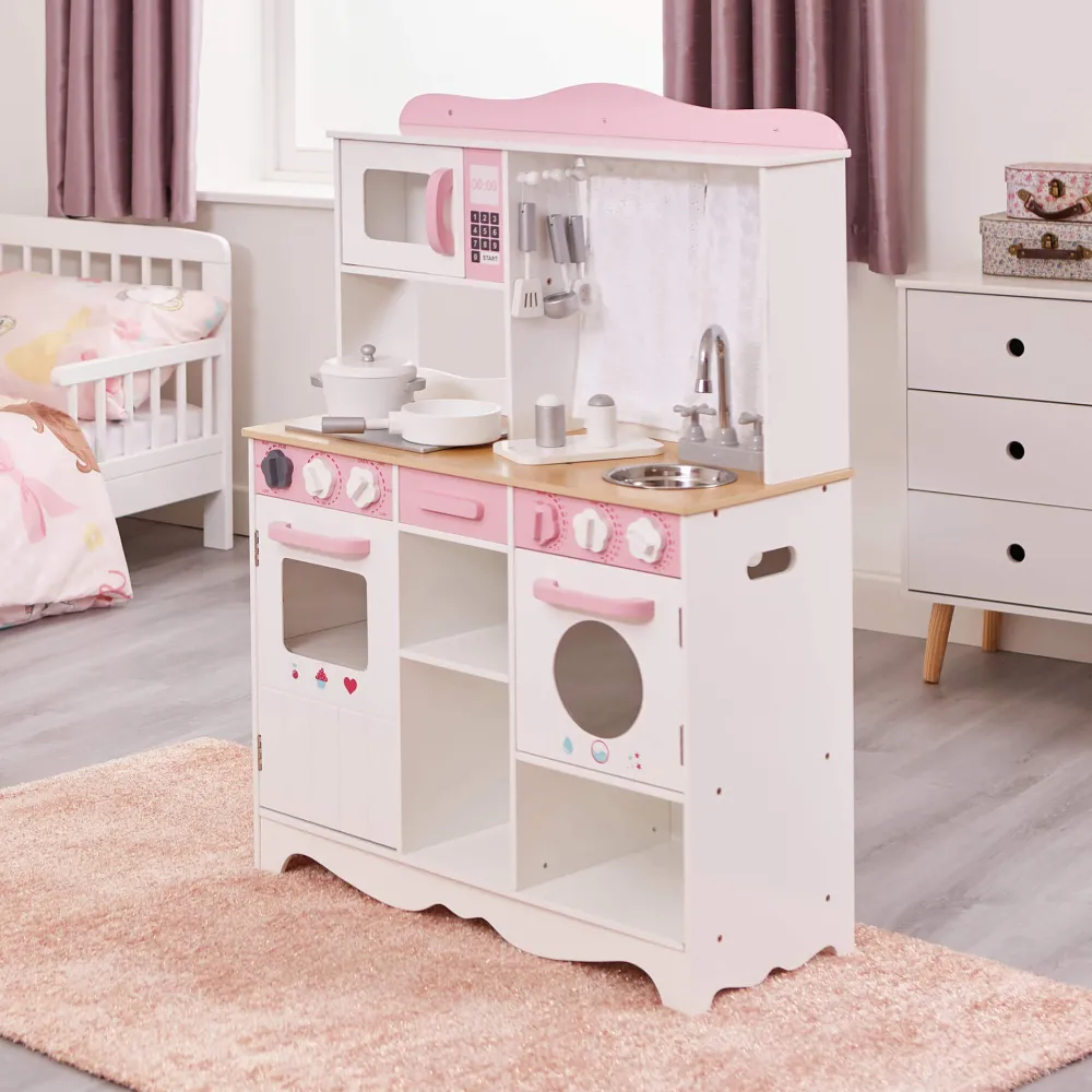 country_play_kitchen_with_0.webp Outlet Country Play Kitchen with 9 Wooden Accessories Play Shop Cook And Share | Pretend Play Kitchens
