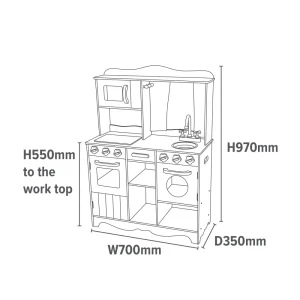 Outlet Country Play Kitchen with 9 Wooden Accessories Play Shop Cook And Share | Pretend Play Kitchens