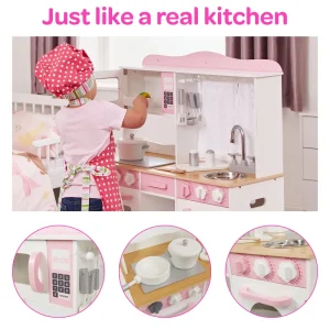 Outlet Country Play Kitchen with 9 Wooden Accessories Play Shop Cook And Share | Pretend Play Kitchens