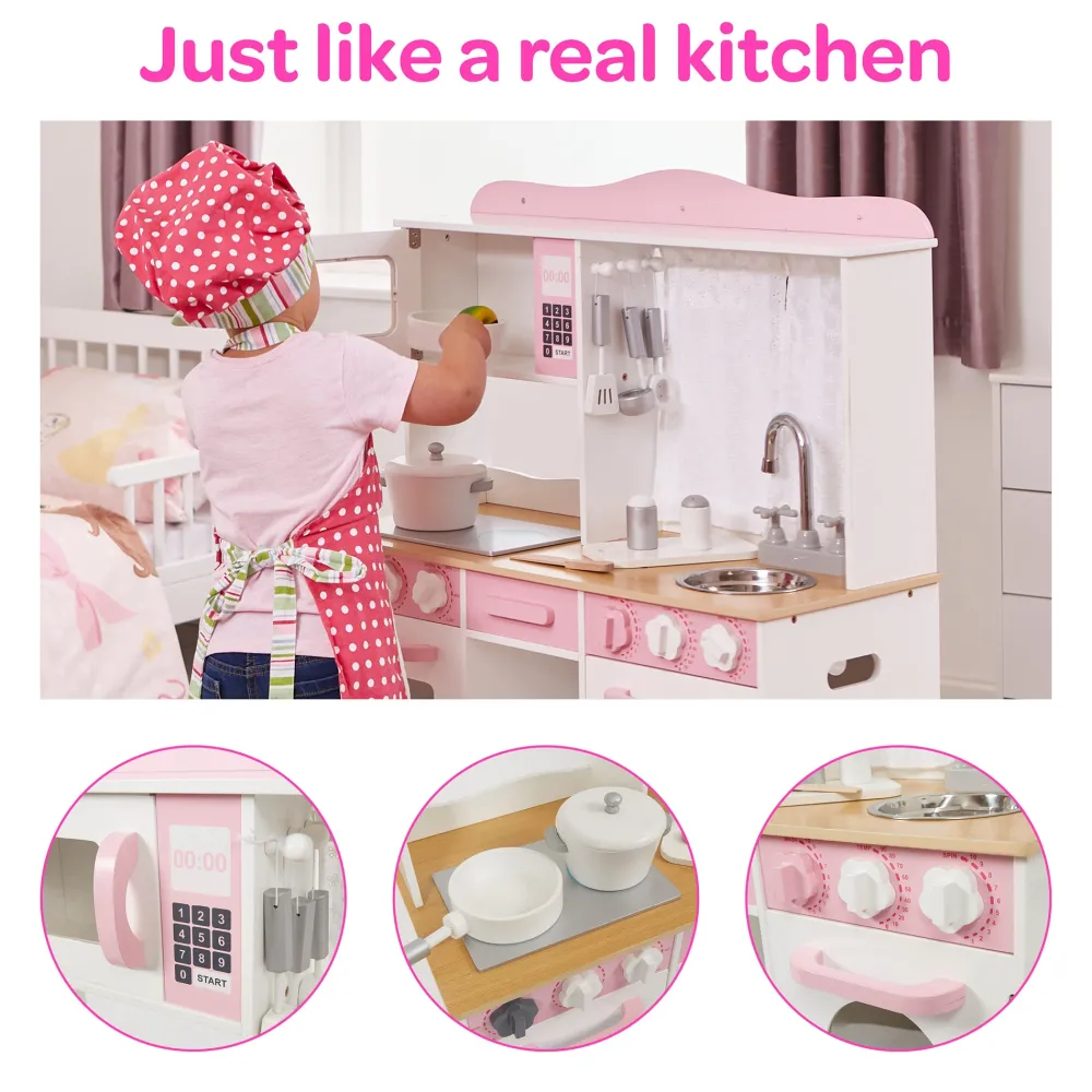 country_play_kitchen_with_12.webp Outlet Country Play Kitchen with 9 Wooden Accessories Play Shop Cook And Share | Pretend Play Kitchens