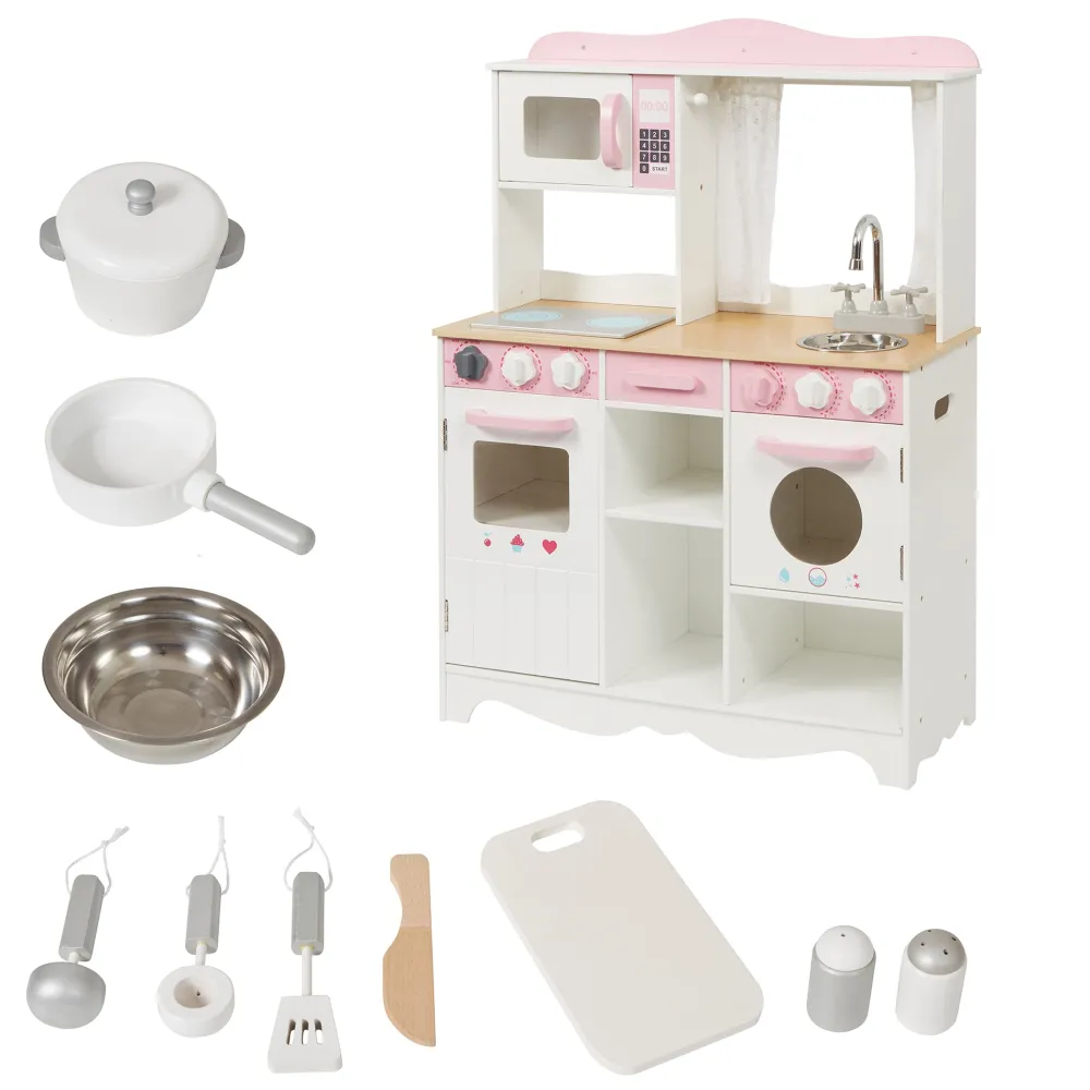 country_play_kitchen_with_13.webp Outlet Country Play Kitchen with 9 Wooden Accessories Play Shop Cook And Share | Pretend Play Kitchens