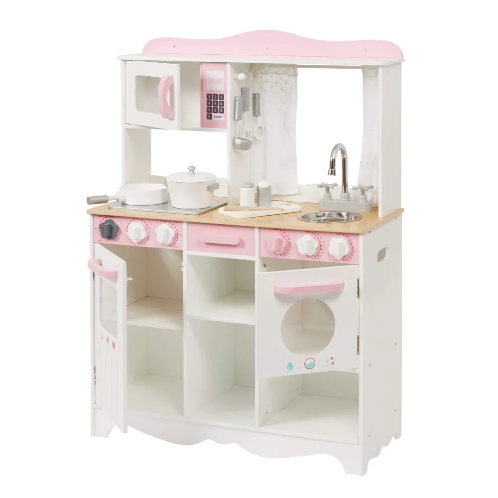 country_play_kitchen_with_5.webp Outlet Country Play Kitchen with 9 Wooden Accessories Play Shop Cook And Share | Pretend Play Kitchens