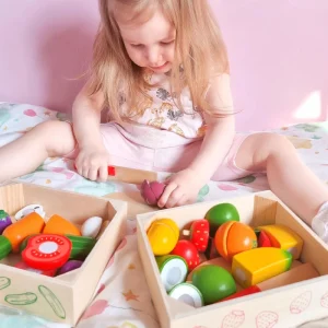 Clearance Cutting Fruit Crate Play Shop Cook And Share | Wooden Toy Food Sets