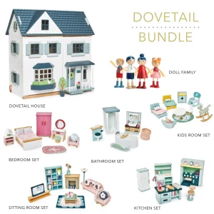 Fashion Dovetail Bundle (Dovetail House, Doll Family, 5 Room Sets) Kids Wooden Doll’s Houses | Kids Toy Bundles