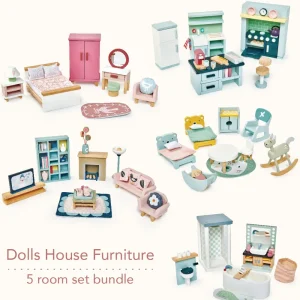 Outlet Furniture Bundle (5x Room Sets: Bathroom, Bedroom, Kitchen, Sitting Room, Childrens Bedroom) Kids Wooden Doll’s Houses | Kids Toy Bundles