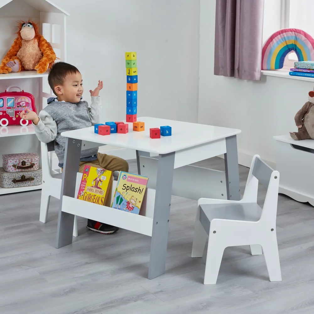kids_white_and_grey_books_2.webp Outlet Kids White and Grey Bookshelf Table and Chair Set Kids Kid’s Furniture