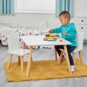 Outlet Kids White and Pinewood Table and Chair Set Kids Kid’s Furniture