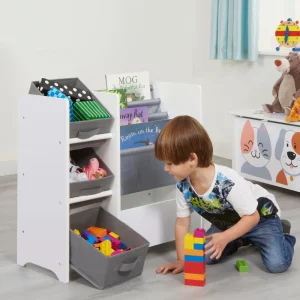 New Kids White Display Unit With Fabric Storage Boxes Kids Kid’s Furniture