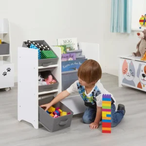 New Kids White Display Unit With Fabric Storage Boxes Kids Kid’s Furniture