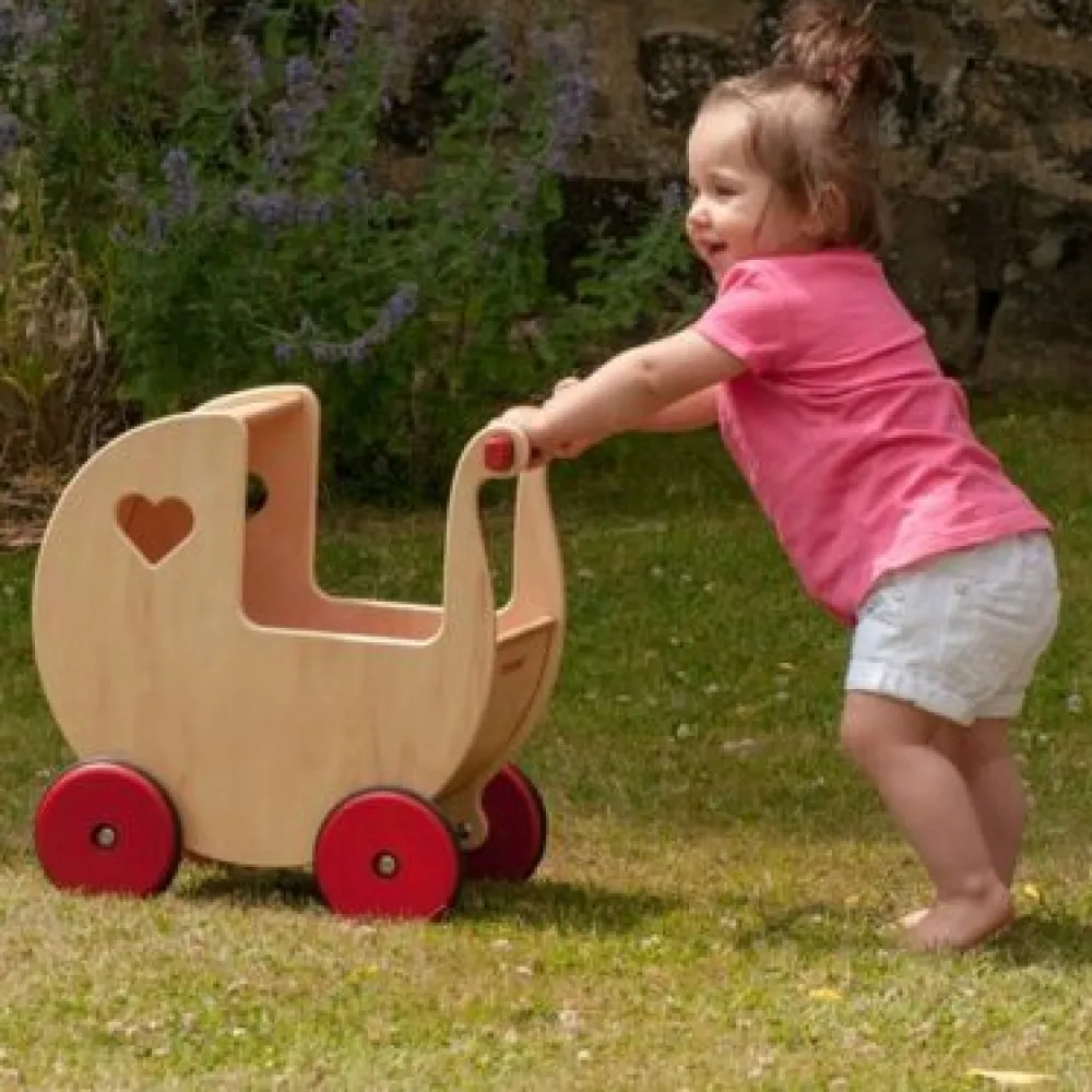 moover_dolls_pram_natural_2.webp Clearance Dolls Pram Natural Birch Veneer Traditional Wooden Toys | Prams & Cradles