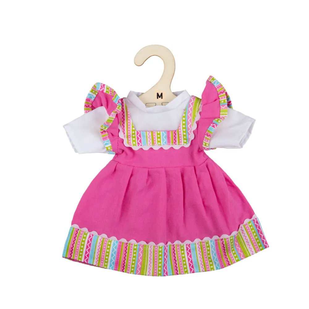 pink_dress_with_striped_t_0.webp New Pink dress with striped trim (for Size Medium Doll) Soft Rag Dolls | Soft Toys