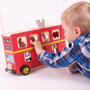 Fashion Red Bus Sorter Wooden Animal Toys | Traditional Wooden Toys