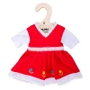Clearance Red Dress with Floral Trim (for Size Small Doll) Soft Rag Dolls | Soft Toys