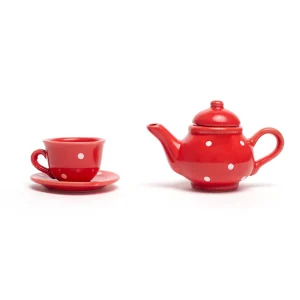 New Red Polka Dot Porcelain Tea Set Play Shop Cook And Share | Wooden Toy Food Sets