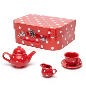 New Red Polka Dot Porcelain Tea Set Play Shop Cook And Share | Wooden Toy Food Sets