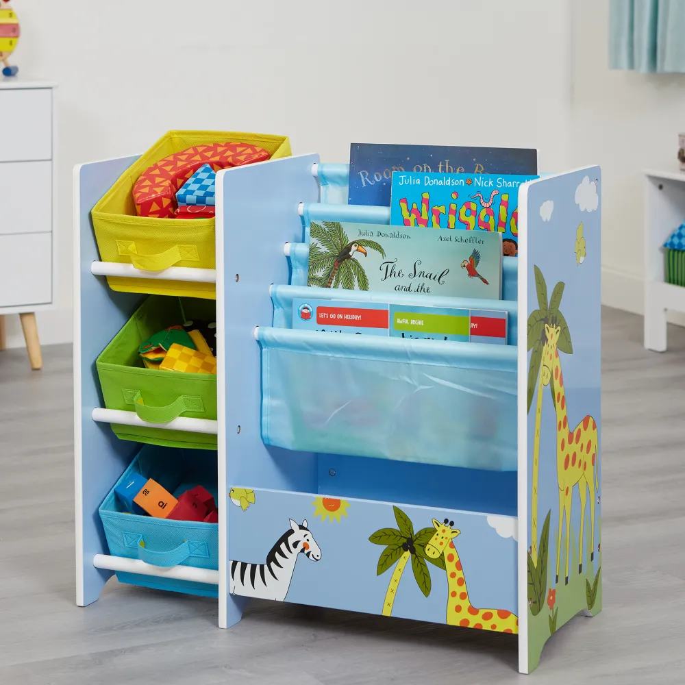 safari_book_display_unit__0.webp Clearance Safari Book Display Unit with Fabric Storage Boxes Kids Kid’s Furniture