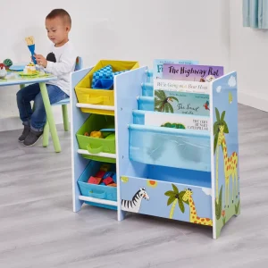 Clearance Safari Book Display Unit with Fabric Storage Boxes Kids Kid’s Furniture