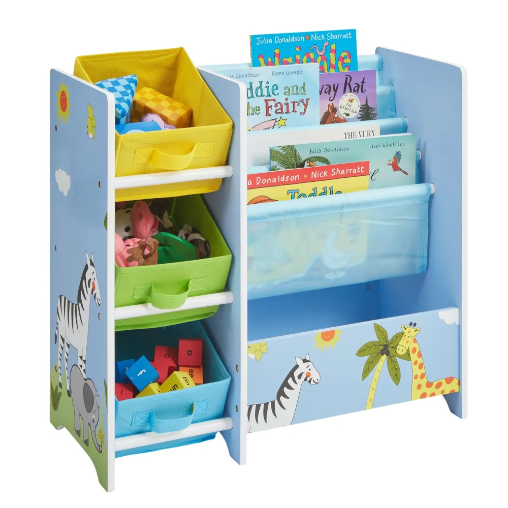 safari_book_display_unit__3.webp Clearance Safari Book Display Unit with Fabric Storage Boxes Kids Kid’s Furniture