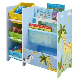 Clearance Safari Book Display Unit with Fabric Storage Boxes Kids Kid’s Furniture
