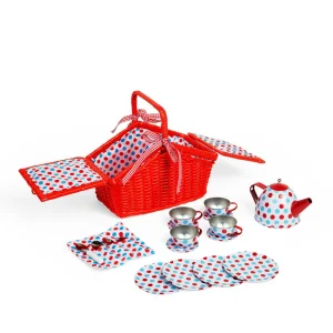 Discount Spotted Basket Tea Set Play Shop Cook And Share | Wooden Toy Food Sets