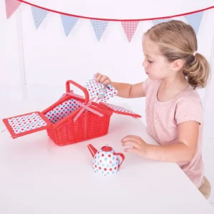 Discount Spotted Basket Tea Set Play Shop Cook And Share | Wooden Toy Food Sets