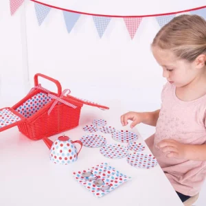 Discount Spotted Basket Tea Set Play Shop Cook And Share | Wooden Toy Food Sets