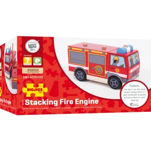 New Stacking Fire Engine Wooden Push And Pull Along Toys | Building & Stacking Toys