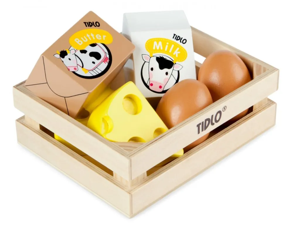 tidlo_wooden_eggs_and_dai_0.webp Outlet Wooden Eggs and Dairy Play Shop Cook And Share | Wooden Toy Food Sets