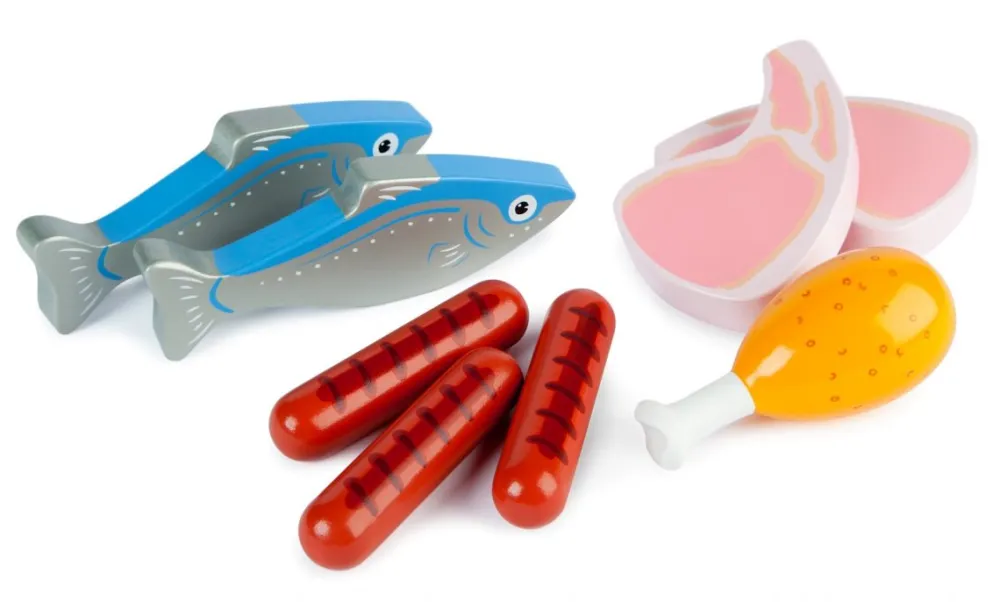 tidlo_wooden_meat_and_fis_1.webp Sale Wooden Meat and Fish Play Shop Cook And Share | Wooden Toy Food Sets