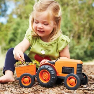 Clearance Tractor Orange Wooden Toy Cars For Children