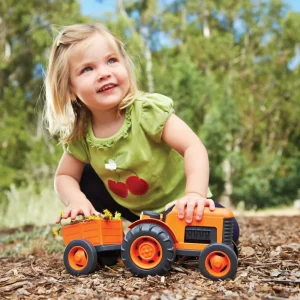 Clearance Tractor Orange Wooden Toy Cars For Children