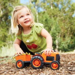 Clearance Tractor Orange Wooden Toy Cars For Children
