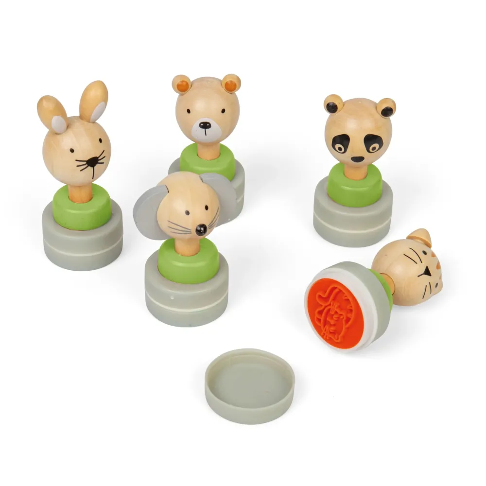wooden_ink_stampers__pack_2.webp Clearance Wooden Ink Stampers (5 Pack) Kids Gifts For 5 Yr Olds | Gifts For 3 Year Olds